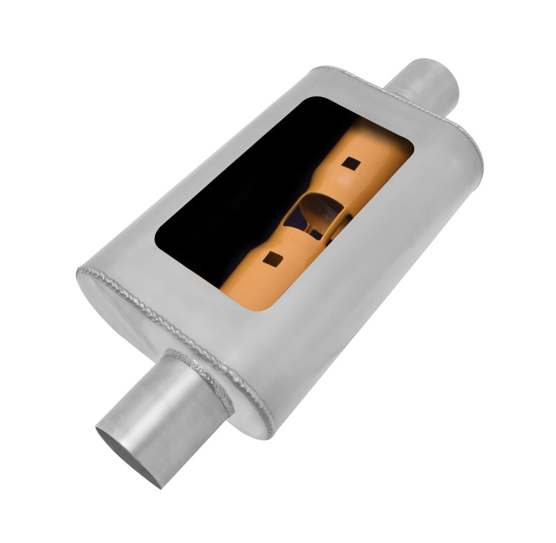 Gibson MWA Superflow Offset/Center Oval Muffler - 4x9x14in/2.5in Inlet/2.5in Outlet - Stainless Muffler Gibson