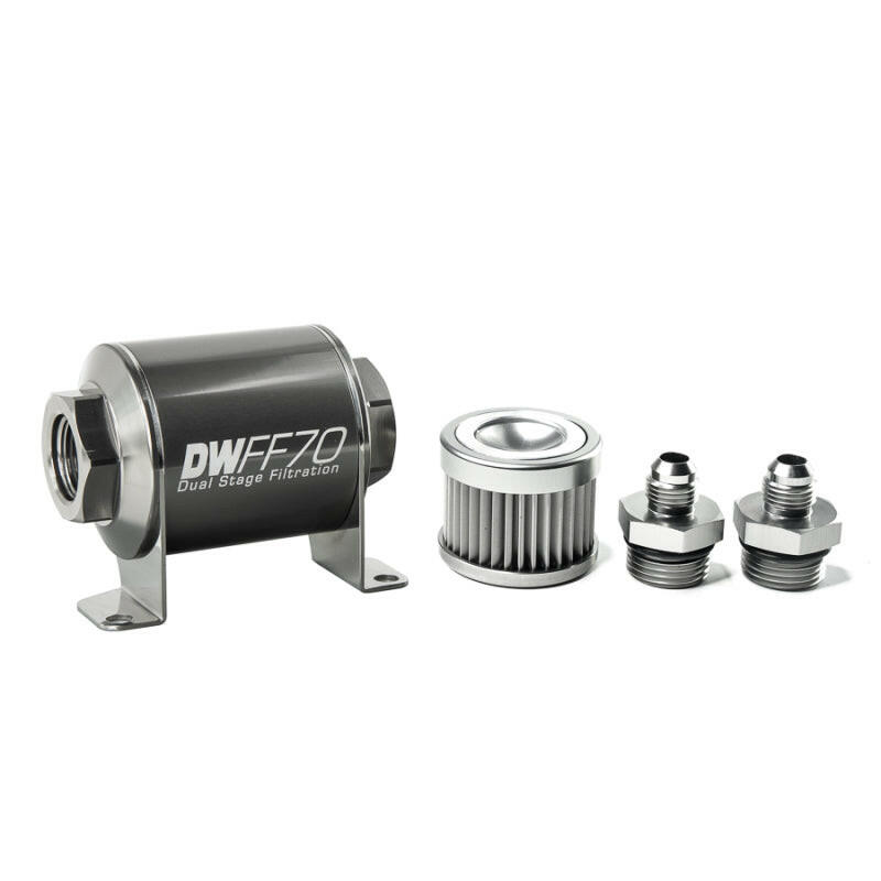 DeatschWerks Stainless Steel 6AN 10 Micron Universal Inline Fuel Filter Housing Kit (70mm) Fuel Filters DeatschWerks