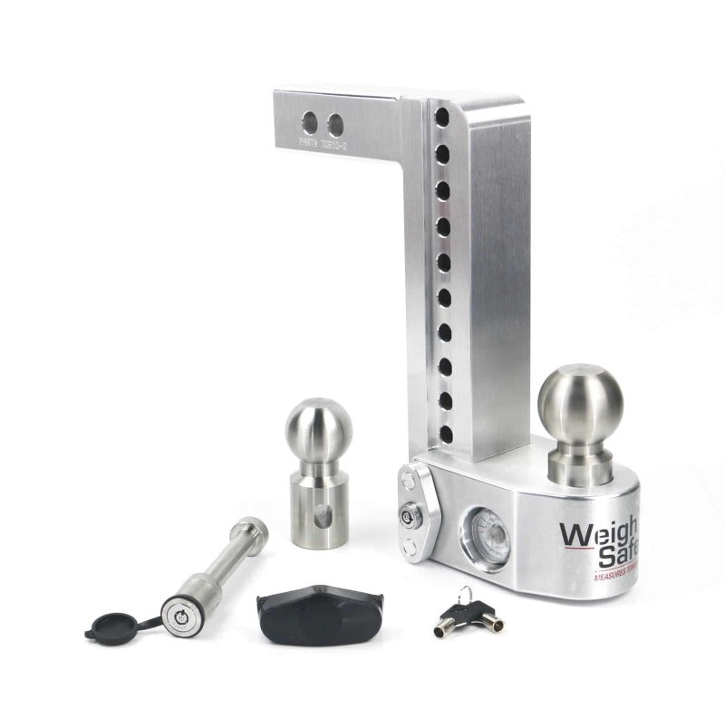 Weigh Safe 10in Drop Hitch w/Built-in Scale & 2in Shank (10K/12.5K GTWR) w/WS05 - Aluminum Hitch Ball Mounts Weigh Safe