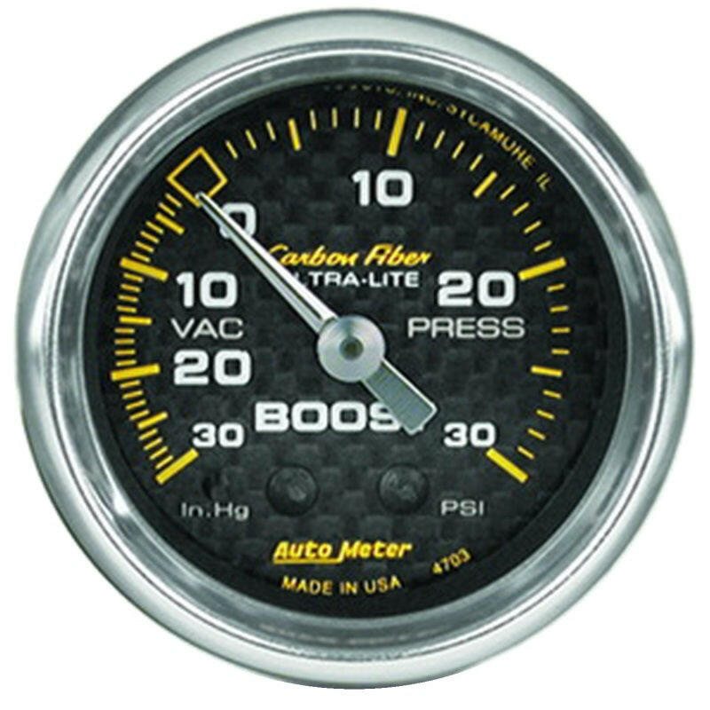 Autometer Carbon Fiber 52mm 30 PSI Mechanical Boost Gauge Gauges AutoMeter