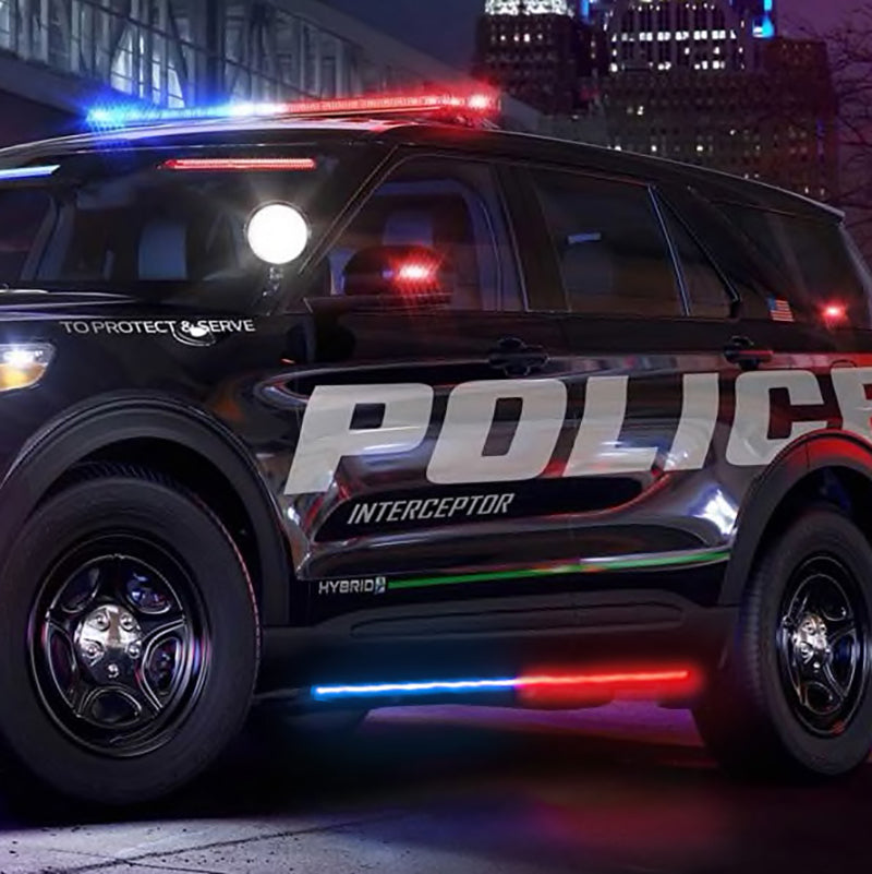 Putco 11-19 Ford Explorer Interceptor Blade Rocker Kits Sideliners - Red/Blue w/ White Override Light Mounts Putco