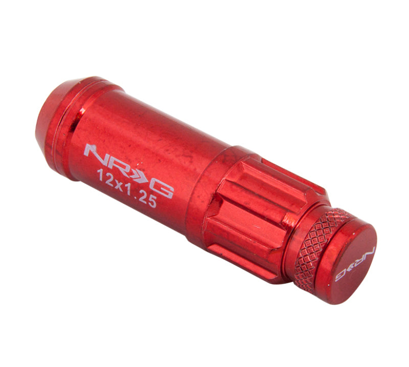 NRG 700 Series M12 X 1.25 Steel Lug Nut w/Dust Cap Cover Set 21 Pc w/Locks & Lock Socket - Red Lug Nuts NRG