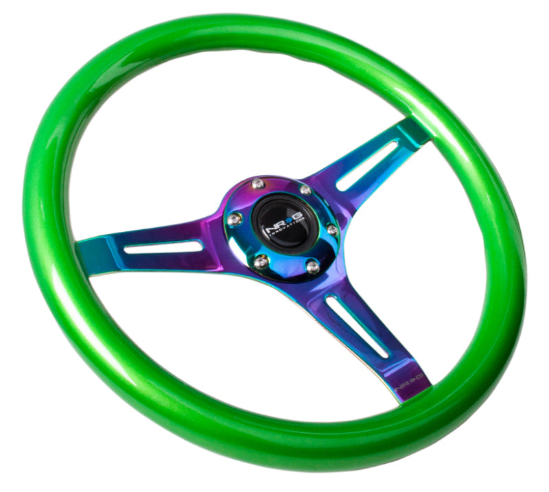 NRG Classic Wood Grain Steering Wheel (350mm) Green Pearl/Flake Paint w/Neochrome 3-Spoke Center Steering Wheels NRG