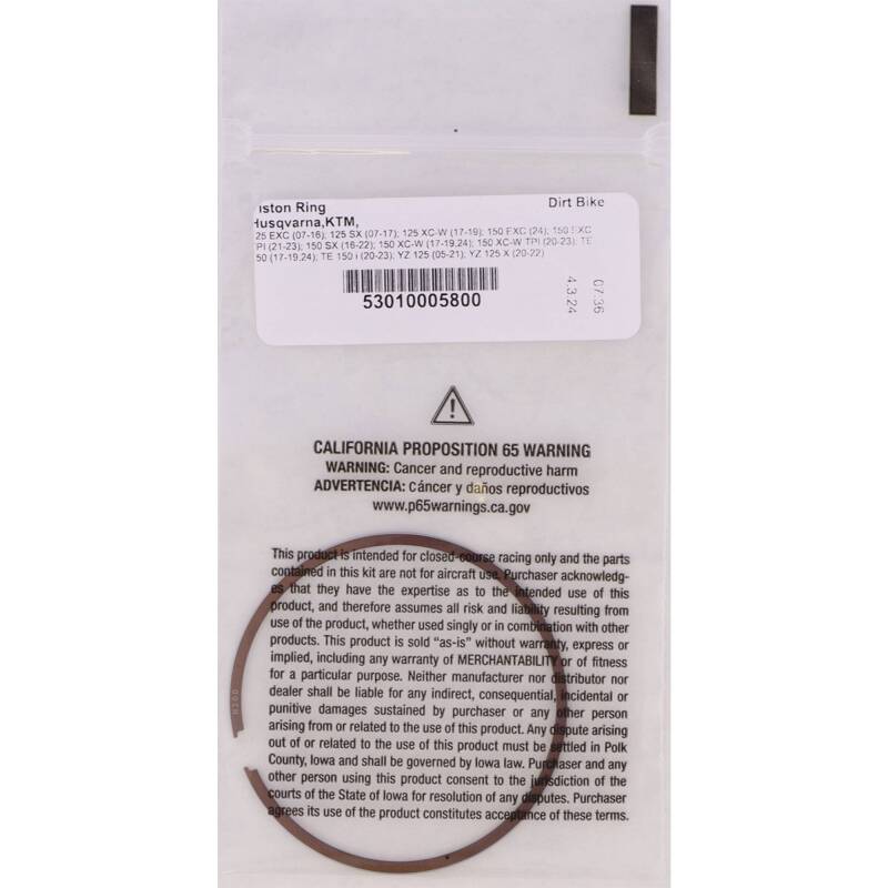 Vertex Piston 07-16 KTM 125 EXC 125cc +4.00mm Big Bore Replacement Rings - Single Piston Rings Vertex Pistons