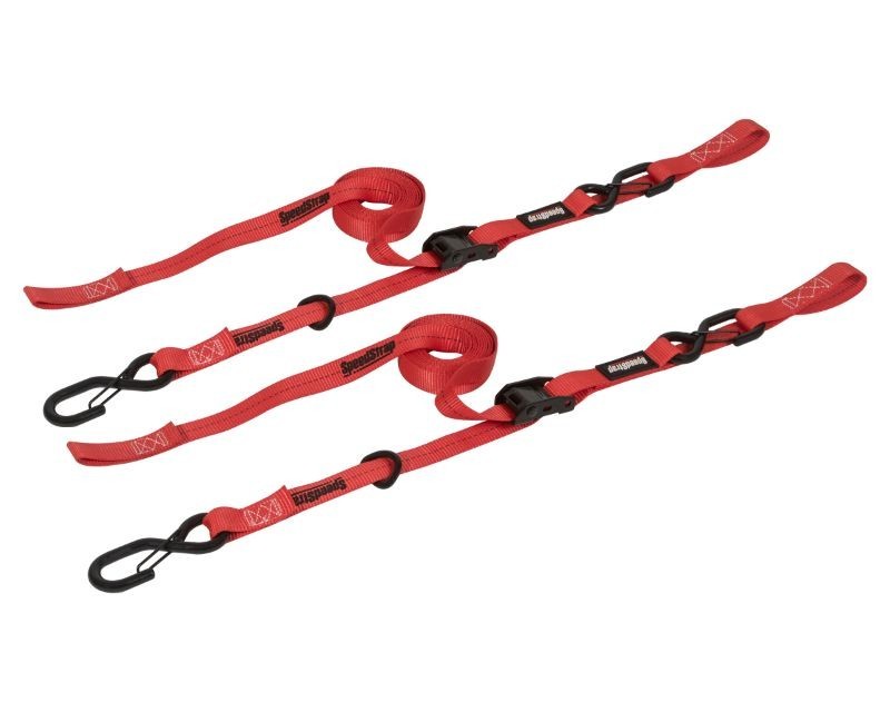 SpeedStrap 1In x 10Ft Cam-Lock Tie Down with Snap S-Hooks Soft-Tie (2 Pack) - Red Cargo Tie-Downs SpeedStrap