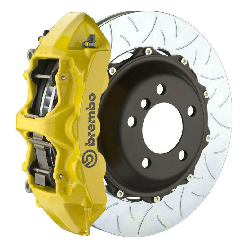 Brembo 05-14 Mustang GT Excl non-ABS Equipped Fr GT BBK 6Pist Cast 380x32 2pc Rtr Slot Type3-Yellow Brake Kits - Performance Slot Brembo
