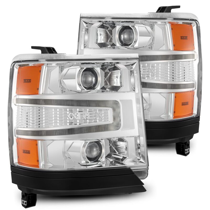 AlphaRex 16-18 Chevy 1500HD LUXX LED Proj Headlights Chrome w/Seq Actv Lgt / Seq Sig (Req PN 810023) Headlights AlphaRex