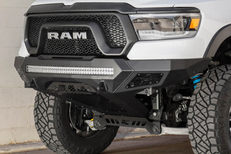 Addictive Desert Designs 2019 Ram Rebel 1500 Stealth Fighter Fr Bumper w/Parking Sensor Cutouts Bumpers - Steel Addictive Desert Designs