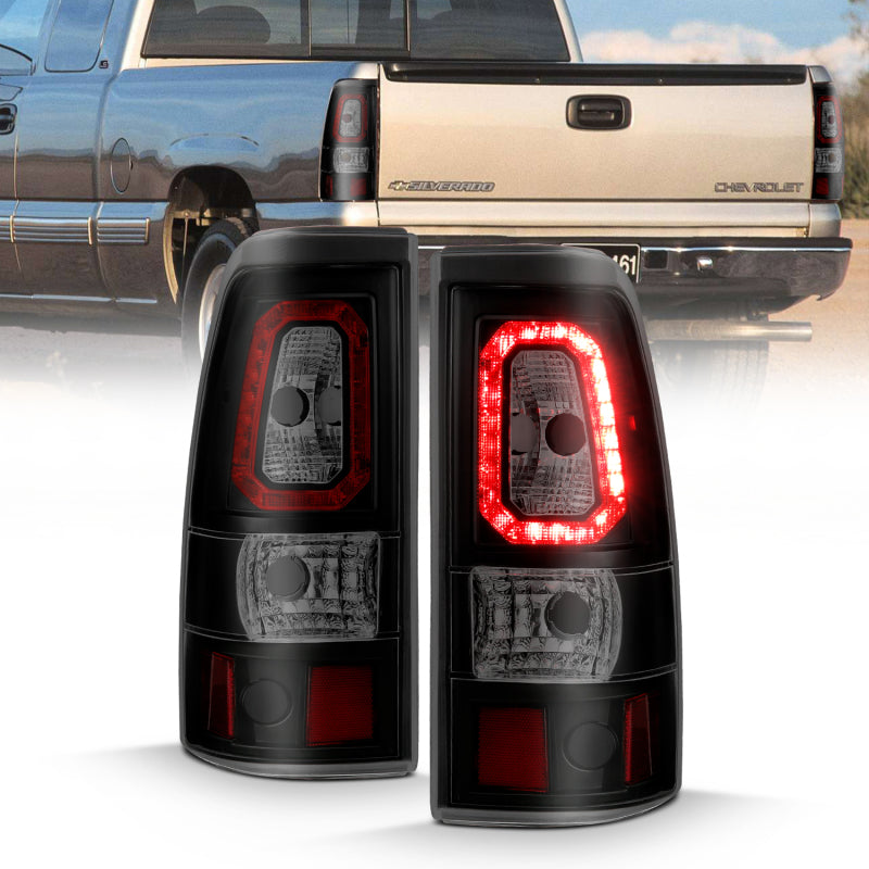ANZO 1999-2002 Chevy Silverado 1500 LED Taillights Plank Style Black w/Smoke Lens Tail Lights ANZO