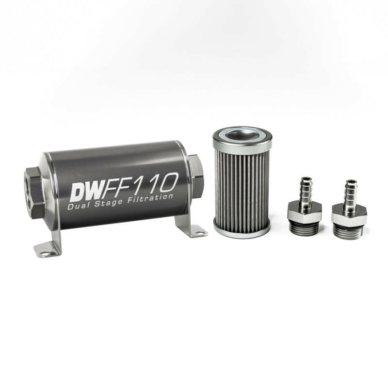 DeatschWerks Stainless Steel 5/16in 40 Micron Universal Inline Fuel Filter Housing Kit (110mm) Fuel Filters DeatschWerks