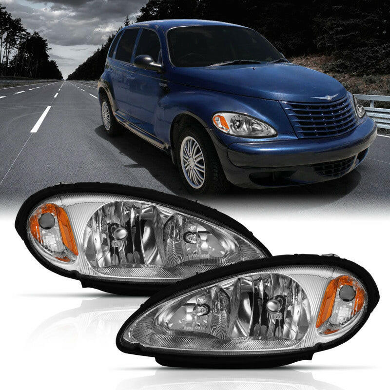 ANZO 2001-2005 Chrysler Pt Cruiser Crystal Headlight Chrome Amber (OE) Headlights ANZO