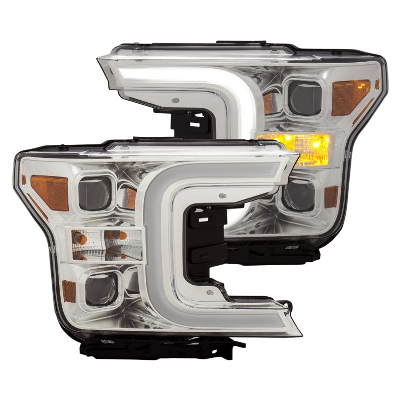 ANZO 18-19 Ford F-150 Projector Headlights w/Plank Style Switchback Chrome w/Amber Headlights ANZO