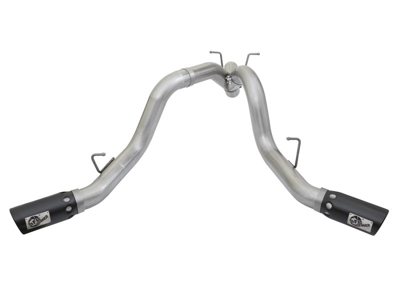 aFe ATLAS 4in DPF-Back Alum Steel Exhaust System w/Dual Exit Black Tip 2017 GM Duramax 6.6L (td) DPF Back aFe