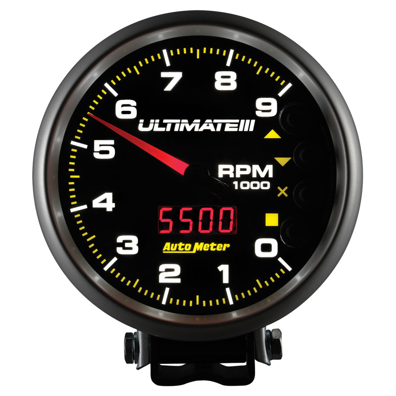 Autometer 5 inch Ultimate III Playback Tachometer 9000 RPM - Black Performance Monitors AutoMeter