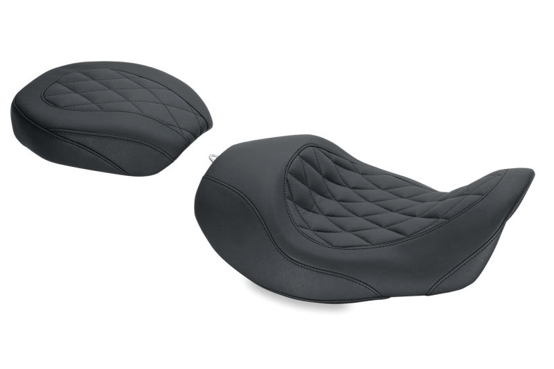 Mustang 06-17 Harley Dyna Wide Tripper Forward Solo Seat Diamond Stitch - Black Solo Motorcycle Seats Mustang Motorcycle
