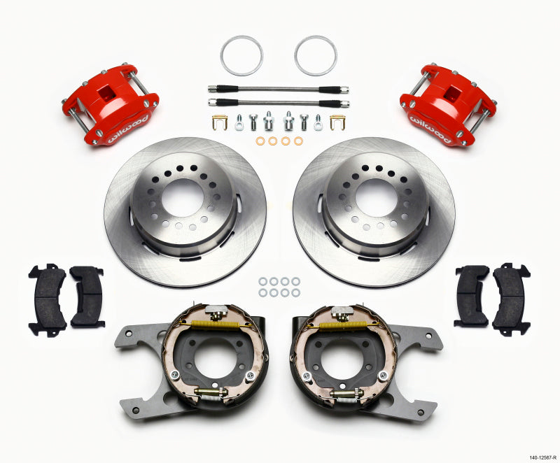 Wilwood D154 P/S Park Brake Kit Red Jeep Dana 35 2.56 Off 5-lug w/ lines Big Brake Kits Wilwood