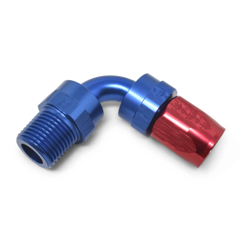 Russell Performance -10 AN Red/Blue 90 Deg Full Flow Swivel Pipe Thread Hose End (With 1/2in NPT) Fittings Russell