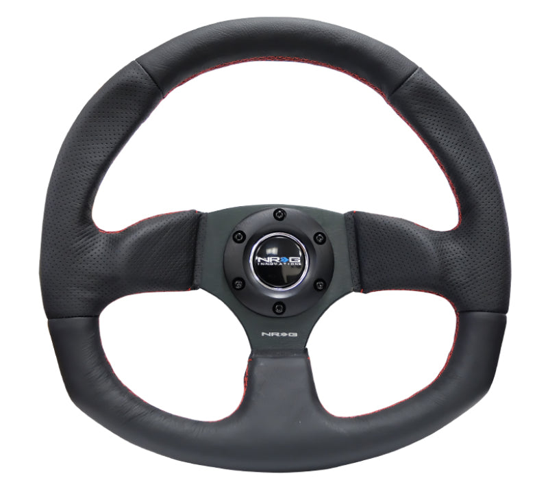 NRG Reinforced Steering Wheel (320mm Horizontal / 330mm Vertical) Leather w/Red Stitching Steering Wheels NRG