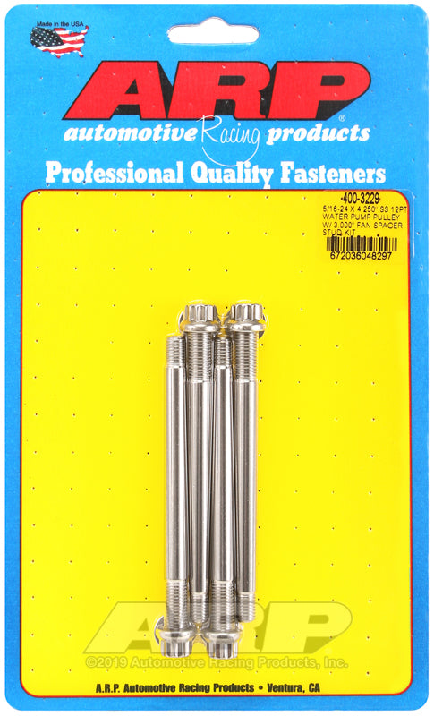 ARP 5/16-24 X 4.250 SS 12pt water pump pulley w/ 3.000in fan spacer stud kit Rod Bolt Kits ARP