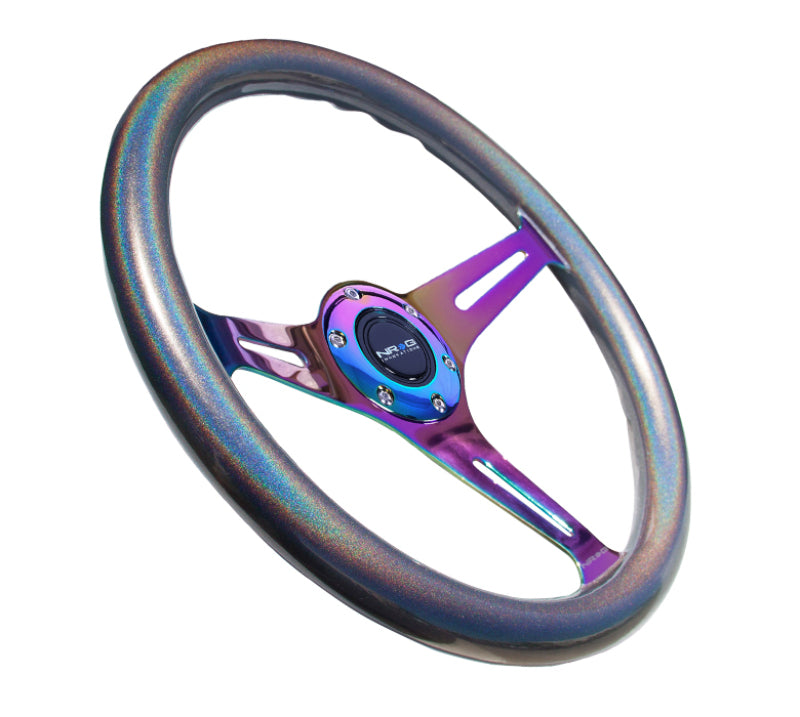 NRG Classic Wood Grain Steering Wheel (350mm) Chameleon/Pearlescent Paint Grip w/Neochrome 3-Spoke Steering Wheels NRG
