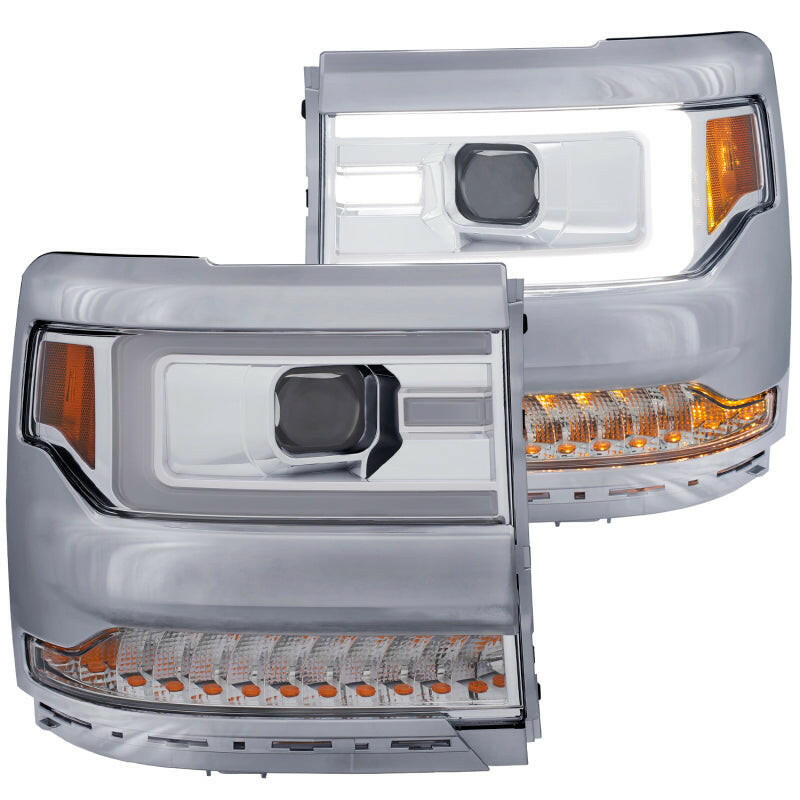 ANZO 16-17 Chevy Silverado 1500 Projector Headlights Plank Style Design Chrome w/ Amber Headlights ANZO
