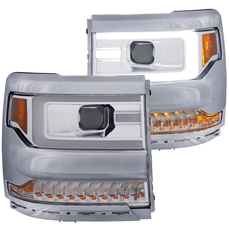 ANZO 16+ Chevy Silverado 1500 Projector Headlights Plank Style Chrome w/Amber/Sequential Turn Signal Headlights ANZO