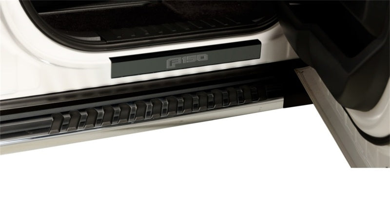 Putco 17-20 Ford SuperDuty Reg/Super Cab w/ SUPERDUTY Etching (2pcs) Black Platinum Door Sills Door Panels Putco