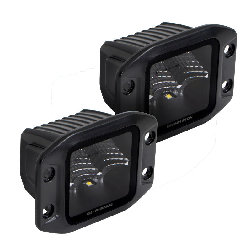 Go Rhino Xplor Blackout Series Cube LED Flood Light Kit (Flush Mount) 3x3 - Blk (Pair) Light Bars & Cubes Go Rhino