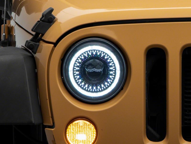 Raxiom 07-18 Jeep Wrangler JK Axial Series 7-In Dragon Eye LED Headlights- Blk Housing (Clear Lens) Headlights Raxiom