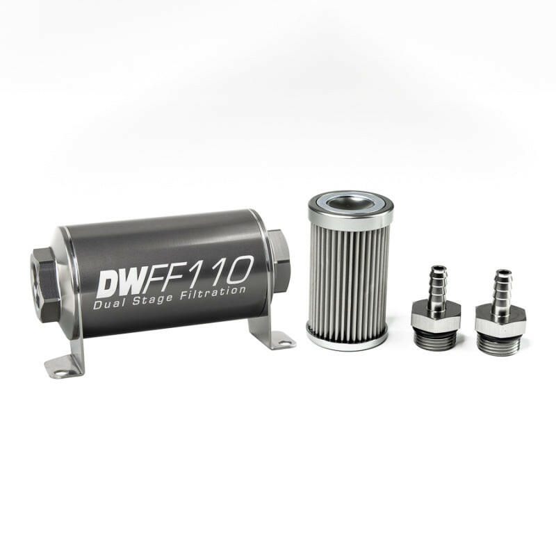 DeatschWerks Stainless Steel 5/16in 10 Micron Universal Inline Fuel Filter Housing Kit (110mm) Fuel Filters DeatschWerks