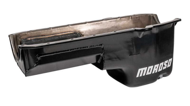 Moroso Pre-85 Chevrolet Small Block (w/Driver Side Dipstick) Wet Sump 6qt 8.25in Steel Oil Pan - Blk Oil Pans Moroso