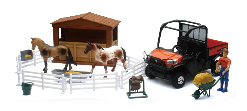 New Ray Toys Kubota RTV-X1120D Playset with Figurine, Barn and Horses/ Scale - 1:18 Toys New Ray Toys