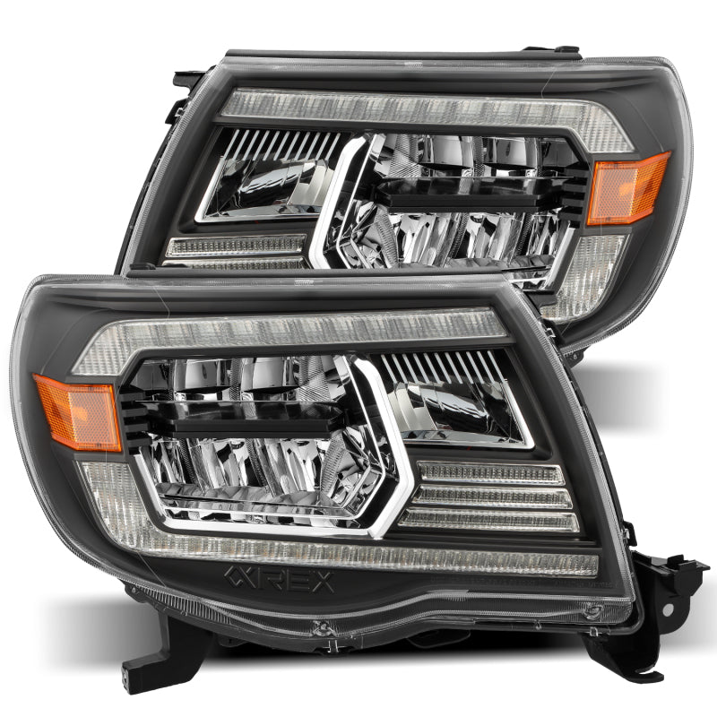 AlphaRex 05-11 Toyota Tacoma LUXX Crystal Headlights Plank Style Design Black w/Activation Light/DRL Headlights AlphaRex