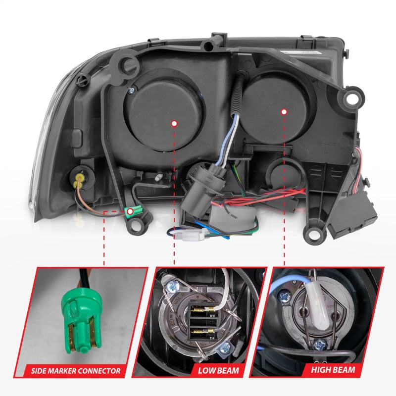 ANZO 1997-2004 Dodge Dakota Crystal Headlights Black 1pc Headlights ANZO