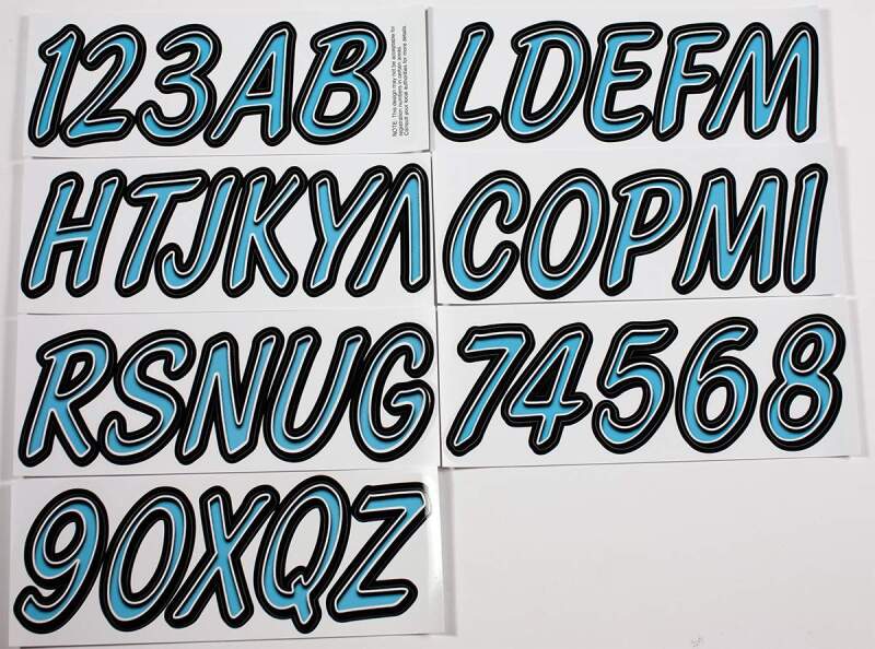 Hardline Boat Lettering Registration Kit 3 in. - 400 Cyan Blue/Black Stickers/Decals/Banners Hardline