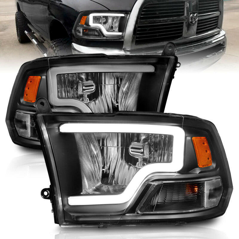 ANZO 2009-2018 Dodge Ram 1500 Crystal Headlights w/ Light Bar Black Housing Headlights ANZO