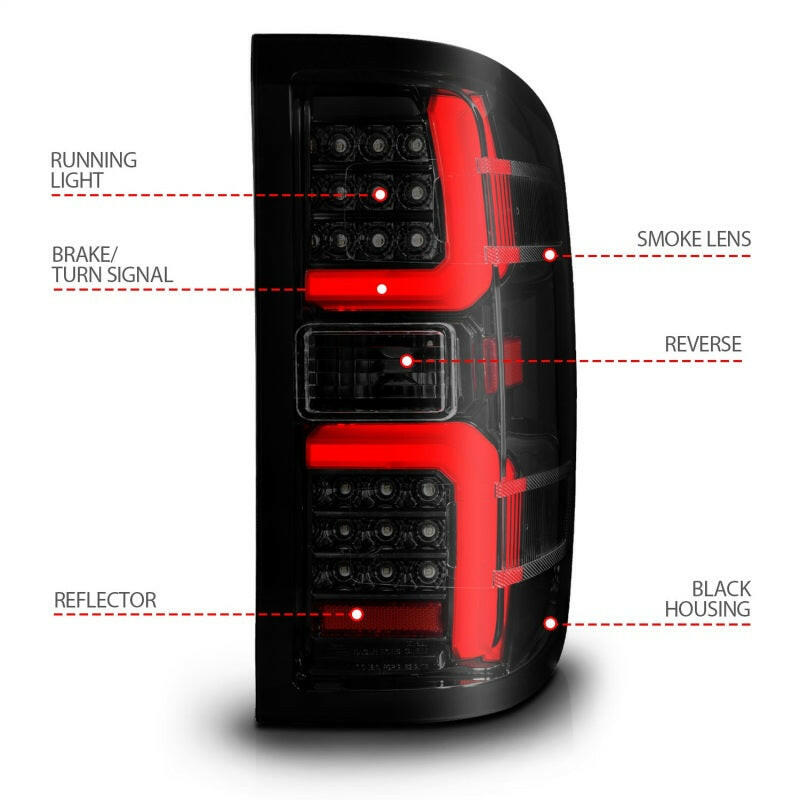 ANZO 15-19 Chevrolet Silverado 2500 HD/3500 HD LED Taillight w/ Sequential Black Housing/Smoke Lens Tail Lights ANZO