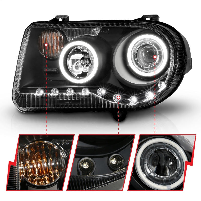 ANZO 2005-2010 Chrysler 300C Projector Headlights w/ Halo Black (CCFL) G2 Headlights ANZO