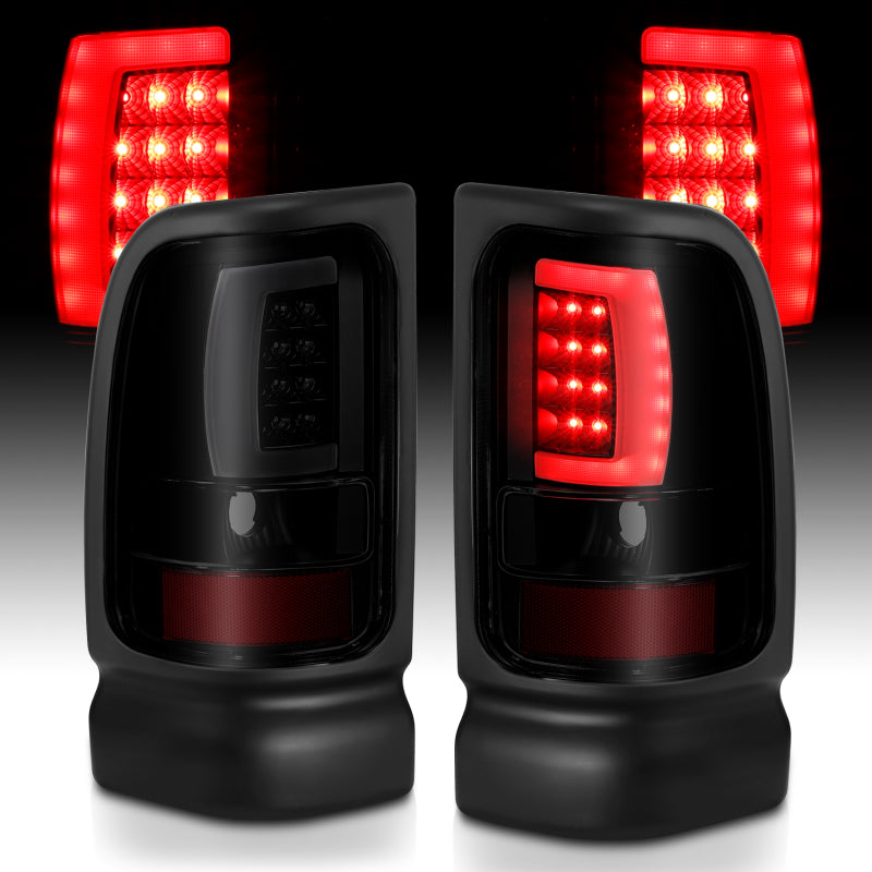 ANZO 1994-2001 Dodge Ram 1500 LED Taillights Plank Style Black w/Smoke Lens Tail Lights ANZO