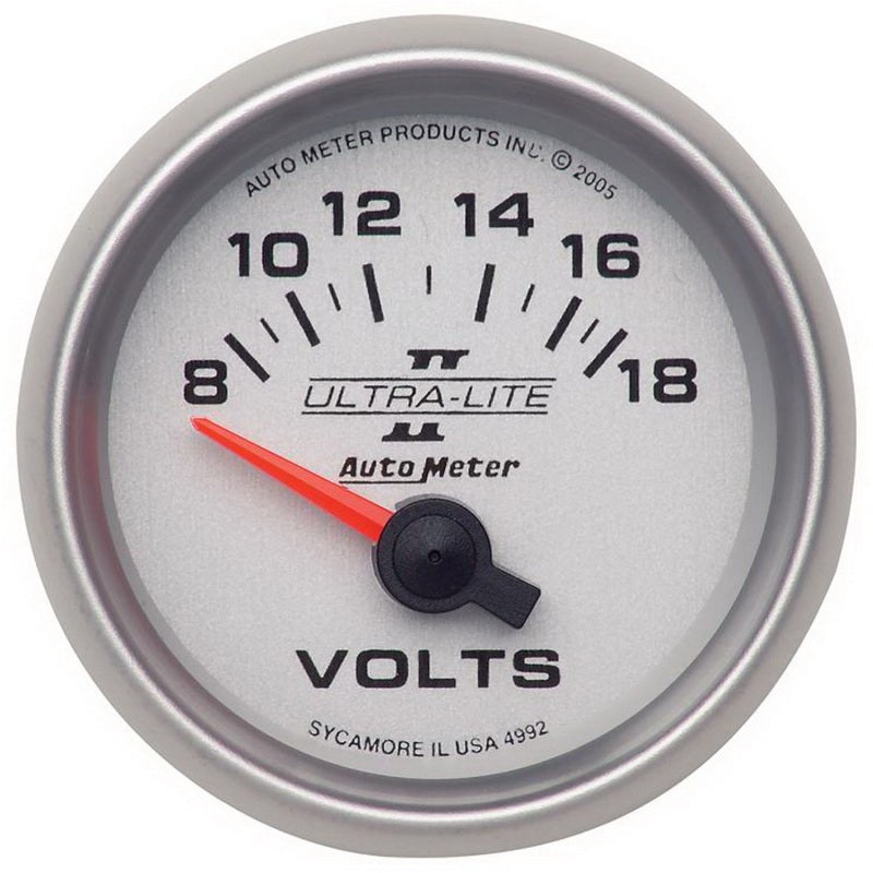 Autometer Ultra-Lite II 52mm 8-18 Volt Short Sweep Electronic Voltmeter Gauges AutoMeter