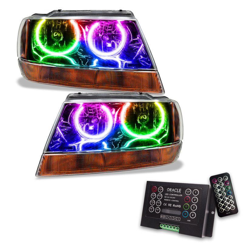 Oracle 99-04 Jeep Grand Cherokee SMD HL - Black - ColorSHIFT w/ 2.0 Controller Headlights ORACLE Lighting