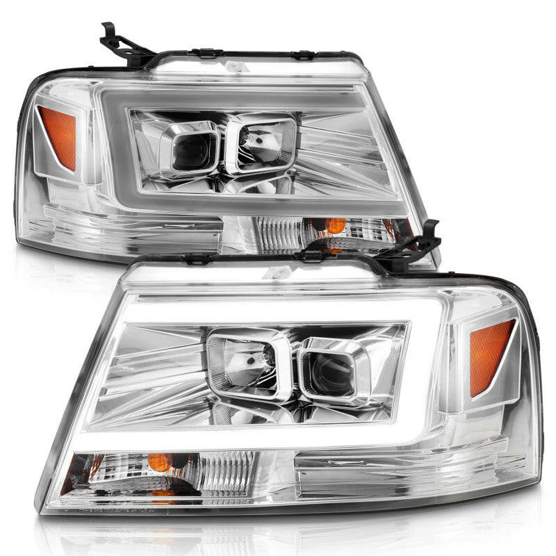 ANZO 2004-2008 Ford F-150 Projector Headlights w/ Light Bar Chrome Housing Headlights ANZO