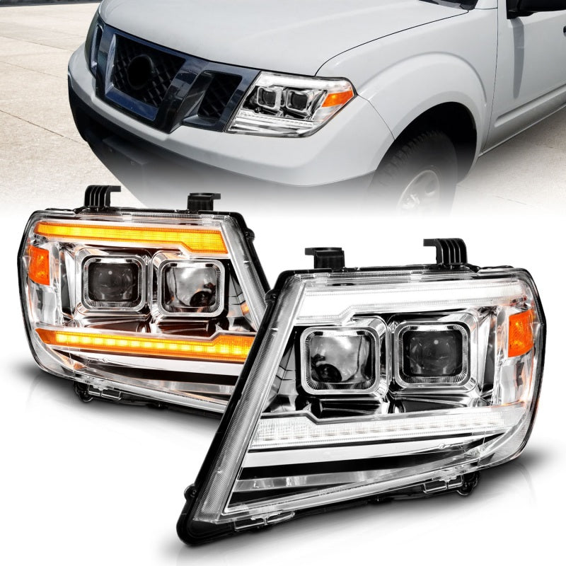 ANZO 09-20 Nissan Frontier Chrome Projector Plank Style DRL w/ Switchback & Sequential LED DRL Headlights ANZO