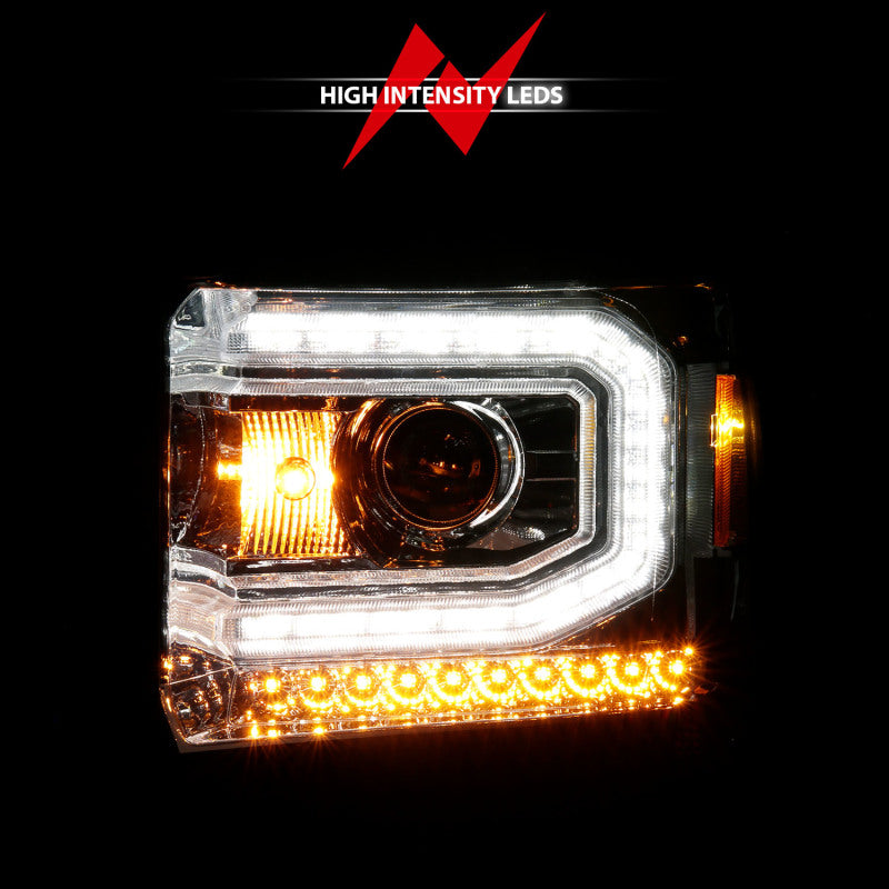 ANZO 2014-2015 GMC Sierra 1500 Projector Headlights w/ Light Bar Chrome Housing (Halogen Type) Headlights ANZO