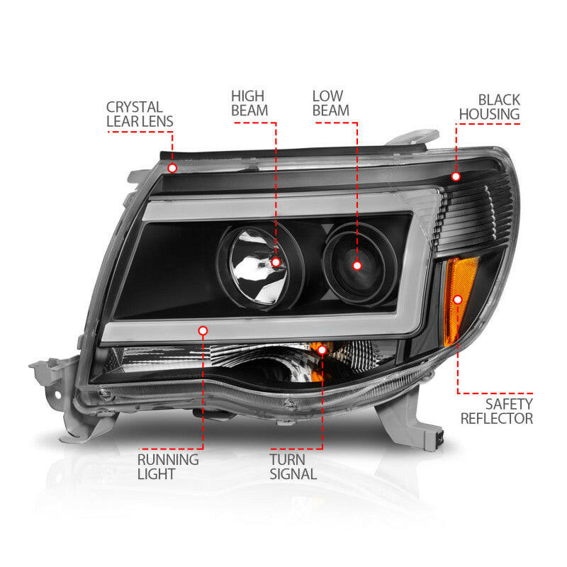ANZO 05-09 Toyota Tacoma Projector Light Bar Style Headlights w/ C Light Bar Headlights ANZO