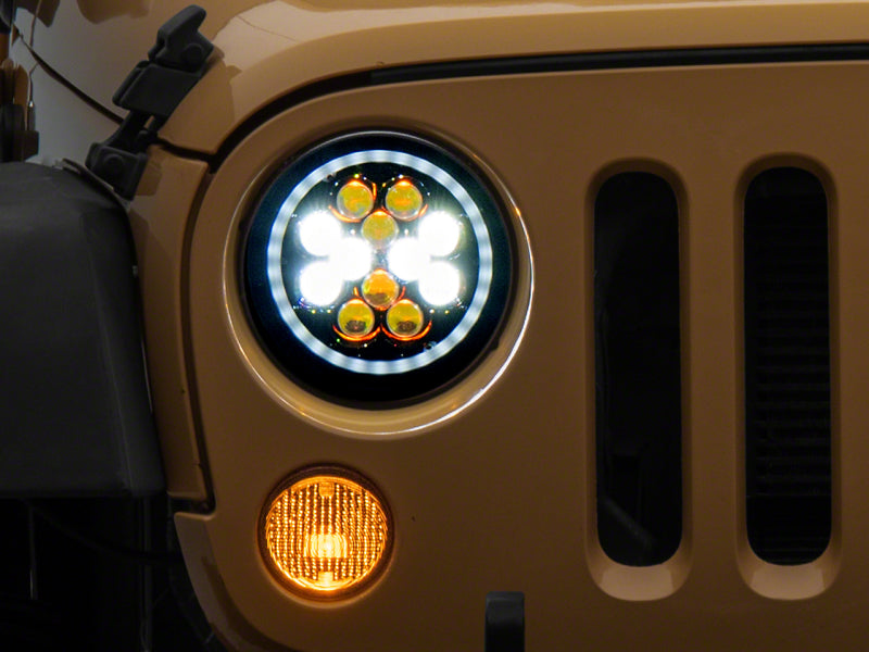 Raxiom 07-18 Jeep Wrangler JK Axial Spider LED Headlights w/Angel Eye Halo- Blk Housing (Clear Lens) Headlights Raxiom