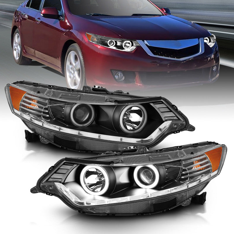 ANZO 2009-2012 Acura TSX Projector Headlights w/ Halo Black (CCFL) (HID Compatible) Headlights ANZO