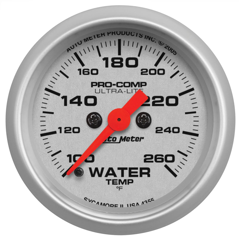 Autometer Ultra-Lite 52mm 100-260 degree F Full Sweep Electronic Water Temperature Gauge Gauges AutoMeter
