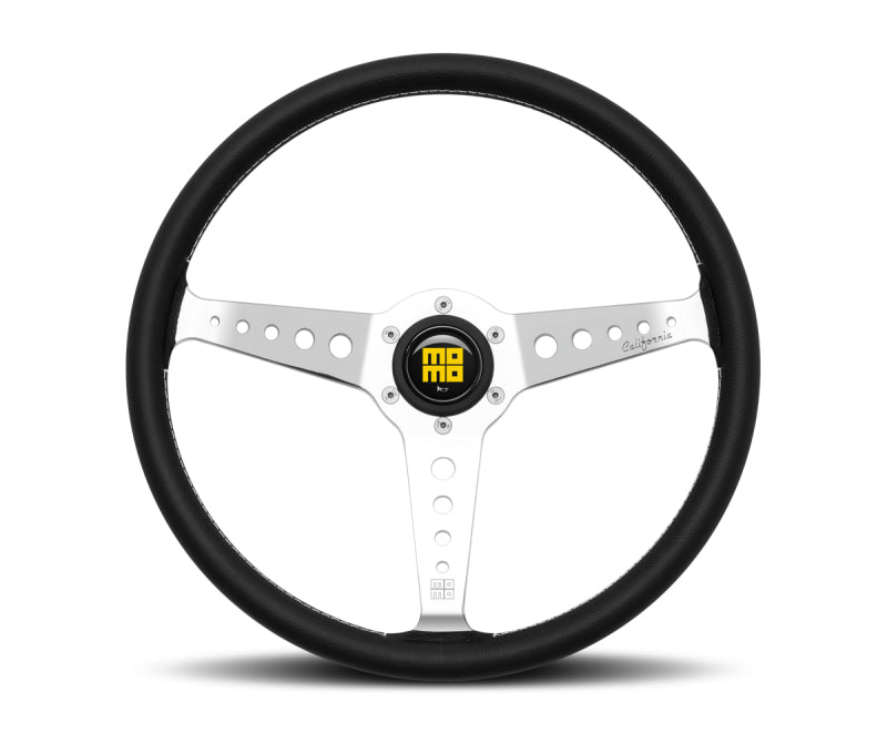 Momo California Steering Wheel 360 mm - Black Leather/White Stitch/Pol Spokes Steering Wheels MOMO