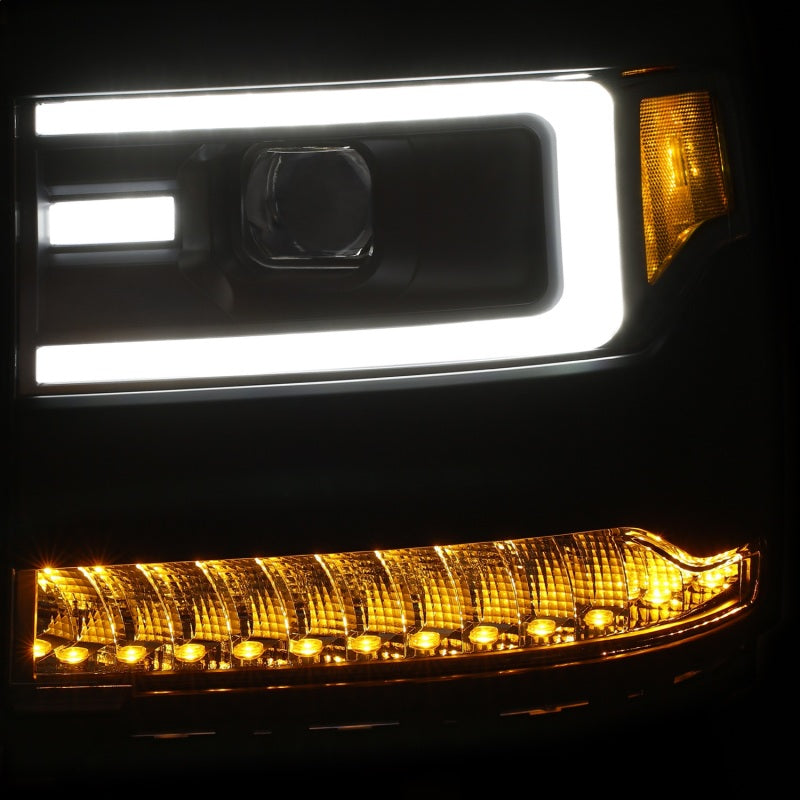 ANZO 16+ Chevy Silverado 1500 Projector Headlights Plank Style Black w/Amber/Sequential Turn Signal Headlights ANZO
